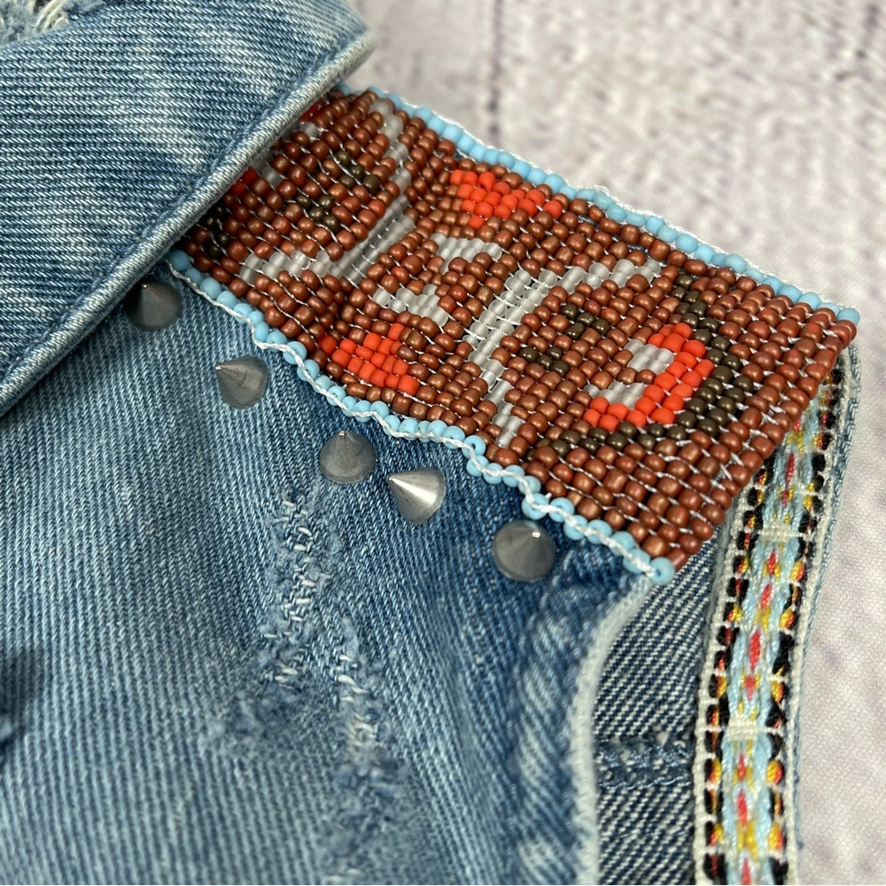 BERSHKA denim distressed vest with spikes beading, size S - Picture 6 of 16
